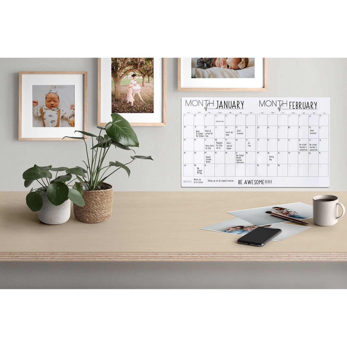 Two Month Erasable Whiteboard Calendar