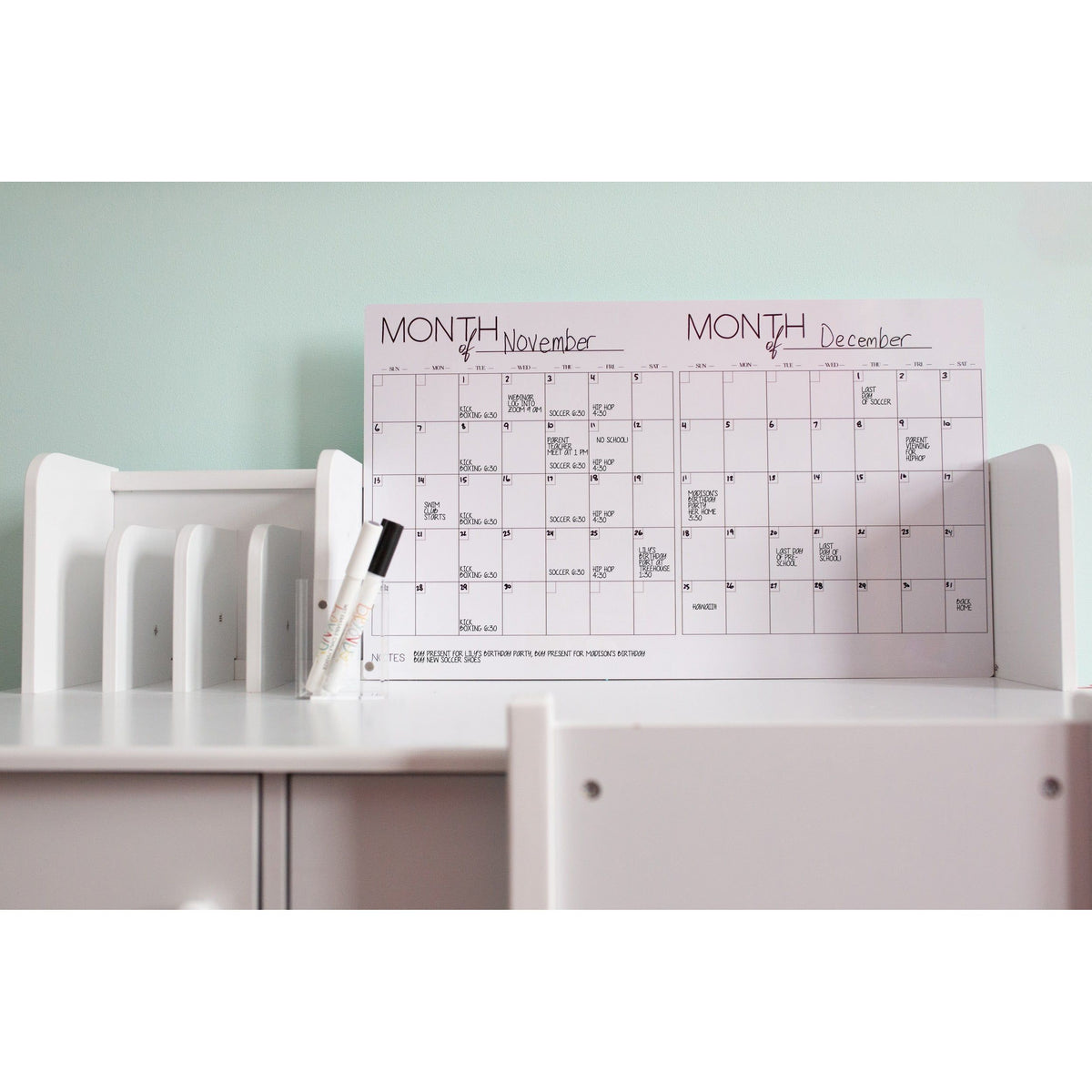 Two Month Erasable Whiteboard Calendar