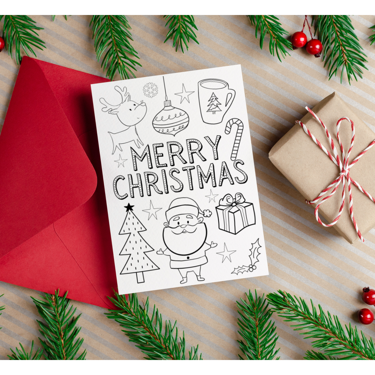 Colour Me - Merry Christmas Landscape Card with Envelope